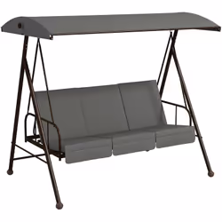 Outsunny - Balancelle de jardin convertible 3 places grand confort 3 coussins toit réglable acier polyester gris