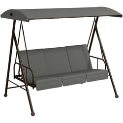 Outsunny - Balancelle de jardin convertible 3 places grand confort 3 coussins toit réglable acier polyester gris