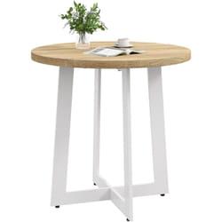 Homcom - Table à manger ronde 4 personnes piètement acier blanc plateau aspect chêne clair