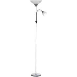 Homcom - Lampadaire 2 têtes douilles E27 E14 base métal dim. Ø28 x 179,5H cm gris blanc