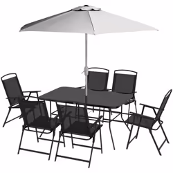 L'ensemble de jardin extérieur 8 pièces Outsunny se compose d'une table avec un plateau en verre trempé, de 6 chaises pliante ...