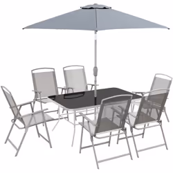L'ensemble de jardin extérieur 8 pièces Outsunny se compose d'une table avec un plateau en verre trempé, de 6 chaises pliante ...