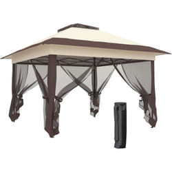 Outsunny - Tonnelle barnum de jardin pop-up pliant 3,64L x 3,64l x 2,98H m acier polyester moustiquaires + sac de transport à roulettes beige marron