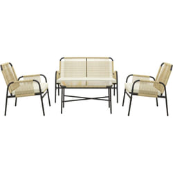 Outsunny - Salon de jardin 4 places 4 pièces style colonial table basse coussins crème inclus résine tressée beige