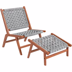 Ce magnifique fauteuil avec son repose-pieds assorti en bois d'acacia et résine tressée ajoutera une touche bohème à votre in ...