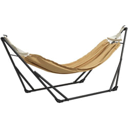 Hamac pliable complet - support acier, toile hamac coton - support 2 en 1 hamac chaise suspendue - noir beige