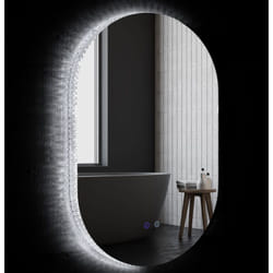 Miroir ovale led de salle de bain - dim. 91H x 61l cm - 3 couleurs, réglable, tactile, antibué - décor acrylique transparent