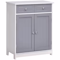 Meuble de Rangement kleankin Armoire de Salle de Bain Placard avec 2 Portes 2 Tiroirs - 60 x 30 x 75 cm - Gris et blanc