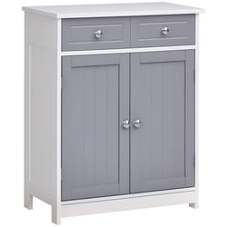 Meuble de Rangement kleankin Armoire de Salle de Bain Placard avec 2 Portes 2 Tiroirs - 60 x 30 x 75 cm - Gris et blanc