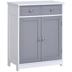 Meuble de salle de bain - kleankin - 2 tiroirs placard double porte et étagère réglable - MDF - 60 x 30 x 75 cm - blanc et gris