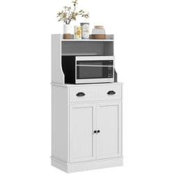 Meuble micro-ondes - rangement cuisine - 2 portes, 3 étagères, tiroir, niche - mdf blanc