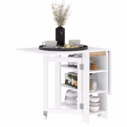 Cette table pliable va devenir indispensable dans votre cuisine ou autre pièce. Très pratique et disposant de 3 petites étagè ...