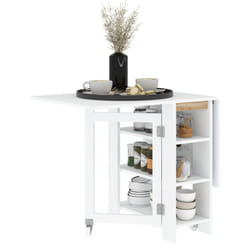 Homcom - Table à manger pliable - roulettes, 2 abattants, 3 étagères - dim. 120L x 60l x 75H cm - blanc