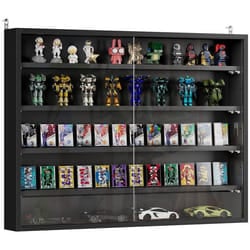 Vitrine murale pour objets de collection HOMCOM 4 étagère réglables en hauteur et 2 portes coulissantes 80 x 95 x 60 cm noir