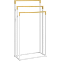 Kleankin - Porte-serviette autoportant 3 barres - dim. 45L x 22l x 86H cm - bois bambou acier blanc