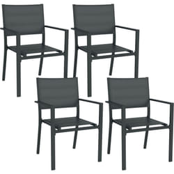 Outsunny - Lot de 4 chaises de jardin empilables avec accoudoirs alu textilène gris