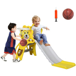 Toboggan enfant 18-36 mois - panier basket, ballon, pompe inclus - hdpe jaune gris
