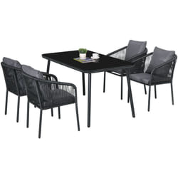 Outsunny - Salon de jardin 4 places 5 pièces table à manger chaises empilables coussins alu résine noir gris