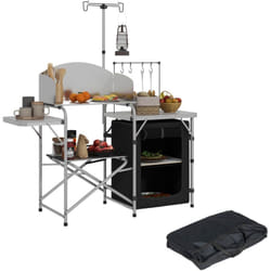 Outsunny - Rangement cuisine de camping pliable étagères tablette station de cuisson alu tissu noir