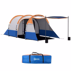 Tente de camping Outsunny tente tunnel 2-3 personnes avec porche légère ventilée étanche 2000 mm 3 portes sac de transport or ...