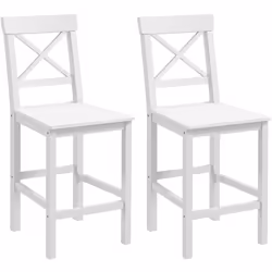 Lot de 2 chaises hautes chaises de bar style campagne chic dossier croisillon bois pin blanc