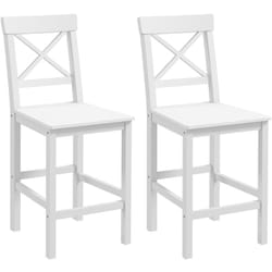 Lot de 2 chaises hautes chaises de bar style campagne chic dossier croisillon bois pin blanc