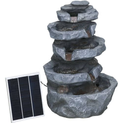 Outsunny - Fontaine de jardin à énergie solaire - fontaine roche cascade 5 niv. led pompe incluse - résine gris