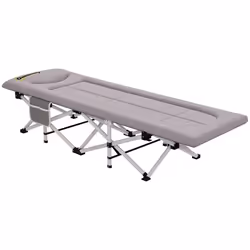 Lit de camping Outsunny pliable avec matelas transat chaise longue sac de rangement intégrée dim. 200L x 65l x 42H cm gris