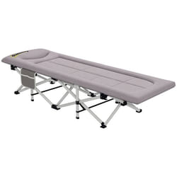 Lit de camping Outsunny pliable avec matelas transat chaise longue sac de rangement intégrée dim. 200L x 65l x 42H cm gris