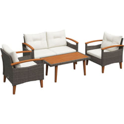 Outsunny - Ensemble salon de jardin 4 places 4 pcs style exotique coussins inclus résine bois acacia