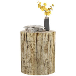 Table dappoint HOMCOM en forme de souche darbre table de salon en béton avec plateau rond et finition grain de bois naturel