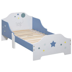 Lit pour enfants - HOMCOM - 3 à 6 ans - design étoiles - sommier à lattes inclus - chambre moderne - 143 x 74 x 59 cm - bleu blanc