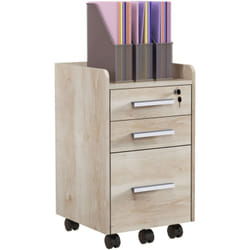 Homcom - Caisson de bureau rangement bureau sur roulettes 3 tiroirs 1 verrouillable 1 trieur dossiers mdf panneaux chêne clair