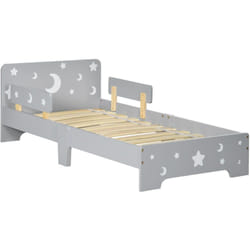 Lit enfant design étoiles lune - 3-6 ans - dim. 143L x 74l cm - sommier à lattes inclus - gris