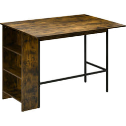 Homcom - Table de bar extensible design industriel - 3 étagères intégrées - châssis métal noir aspect bois vieilli