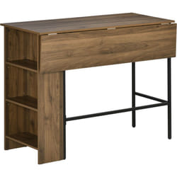 Homcom - Table de bar extensible design industriel - 3 étagères intégrées - châssis métal noir aspect bois de noyer