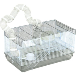 Pawhut - Cage rongeur hamster - tunnel, poignée, accessoires - plastique acier gris blanc