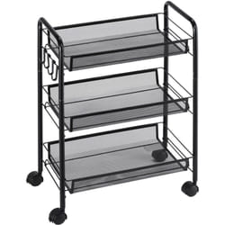 Homcom - Chariot desserte 3 paniers 4 crochets acier noir