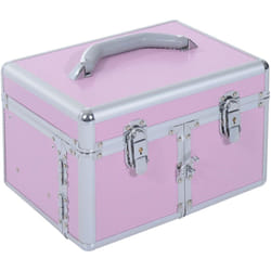 Mallette de maquillage cosmétique vanity beauté nombreux compartiments alu. rose