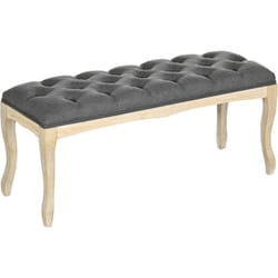 Homcom - Banc banquette capitonnée style classique chic dim. 110L x 38l x 49H cm piètement bois hévéa sculpté lin gris
