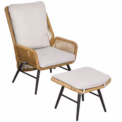 Fauteuil de jardin Outsunny avec 1 repose-pieds jardin en rotin PE dossier inclinable et coussin design bohème