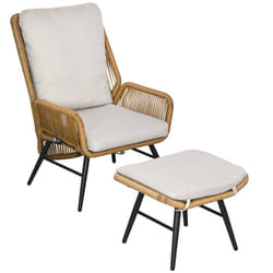 Fauteuil de jardin Outsunny avec 1 repose-pieds jardin en rotin PE dossier inclinable et coussin design bohème
