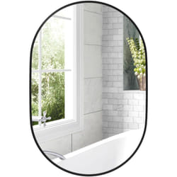 Homcom - Miroir mural ovale dim. 60L x 90H cm cadre arrondi montage vertical/horizontal alu. noir