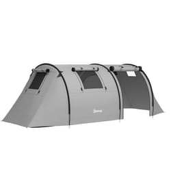 Tente de camping Outsunny pour 3-4 personnes avec 1 chambre et 1 salon facile à transporter avec sac inclus 470L x 220l x 150H cm