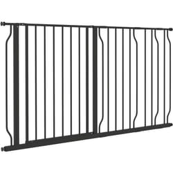 Barrière de sécurité animaux - longueur réglable dim. 75-145 cm - porte double verrouillage, ouverture double sens -sans perçage - acier abs noir