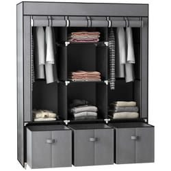 Armoire de rangement en tissu HOMCOM pliable avec 5 étagères 2 tringles et 3 tiroirs en tissu 125L x 43l x 162.5H cm gris