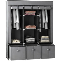 Homcom - Armoire penderie pliable 5 étagères 2 tringles 3 tiroirs tissu gris