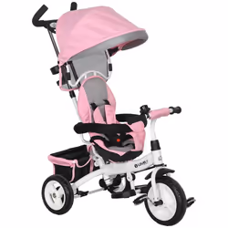 Tricycle Enfant HOMCOM évolutif Pare-Soleil Pliable Canne télescopique Amovible 95 x 50 x 106 cm Acier Rose