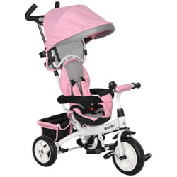 Tricycle Enfant HOMCOM évolutif Pare-Soleil Pliable Canne télescopique Amovible 95 x 50 x 106 cm Acier Rose