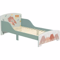 Lit pour enfant 3-6 ans design mountain adventure - sommier à lattes inclus - barrières de sécurité - vert